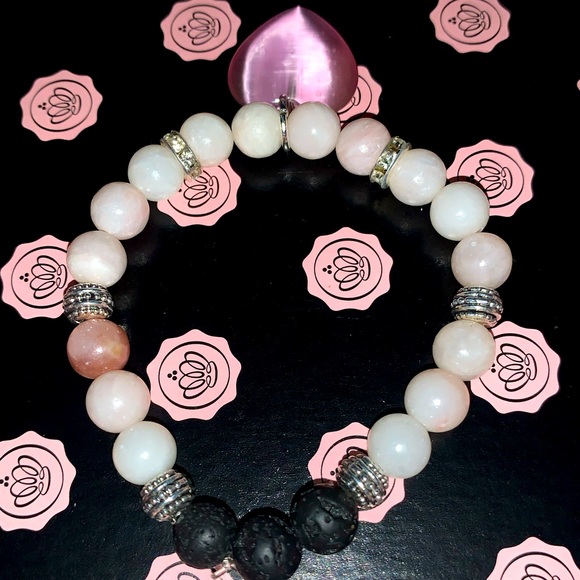 🪬2/$25🪬 Natural Pink Opal 8mm Stone with Pink Opal Charm Stretch Bracelet - Picture 5 of 16